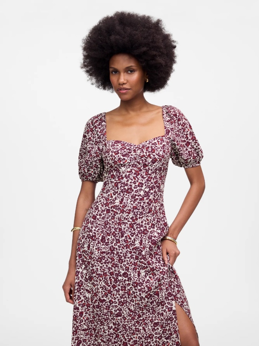 Madewell Puff Sleeve Sweetheart Midi Dress in Floral Size 14